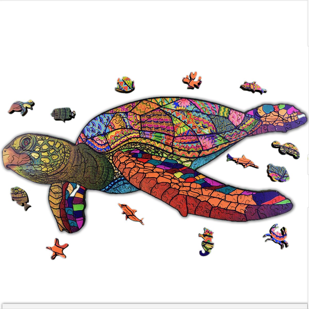 ACROPAQ Houten puzzel schildpad - 200 Stukjes, A3 formaat 420 x 297 mm, Puzzelstukjes in dierenvormen, Gemaakt van hoogwaardig hout - Houten puzzel volwassenen, Puzzel, Puzzel volwassenen, Kinderpuzzel