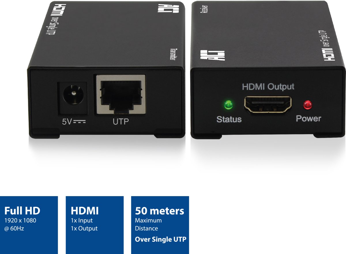 ACT HDMI extender set, single Cat6, 50 meter, 3D ondersteuning AC7800