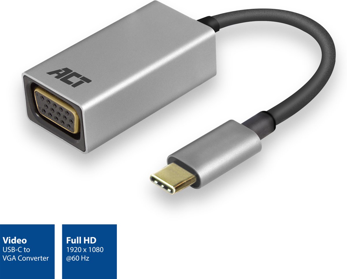 ACT USB-C naar VGA female adapter, kabellengte 0,15m, aluminium behuizing AC7000