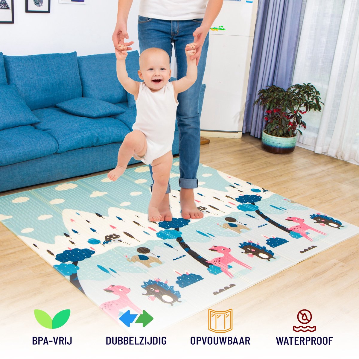 ADSafety - Foam Speelmat Baby/Peuter/Kind - Opvouwbaar Speelkleed/Vloerkleed - Dubbelzijdig Educatief Speeltapijt - 1CM Dik - Verkeer & Wonderland