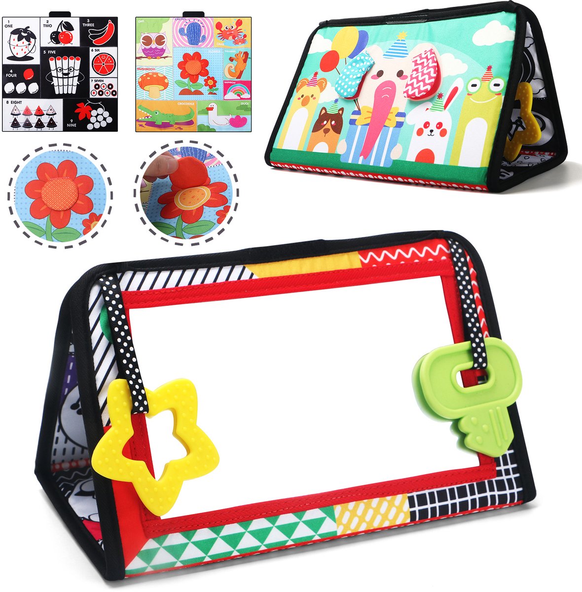 Montessori speelgoed voor baby’s - Educatief opvouwbaar babyboek - Babyspiegel met knispergeluiden - Zintuiglijk speelgoed - Geluidseffecten - Perfect cadeau voor pasgeborenen - Stimuleert ontwikkeling en zintuigen van baby’s.