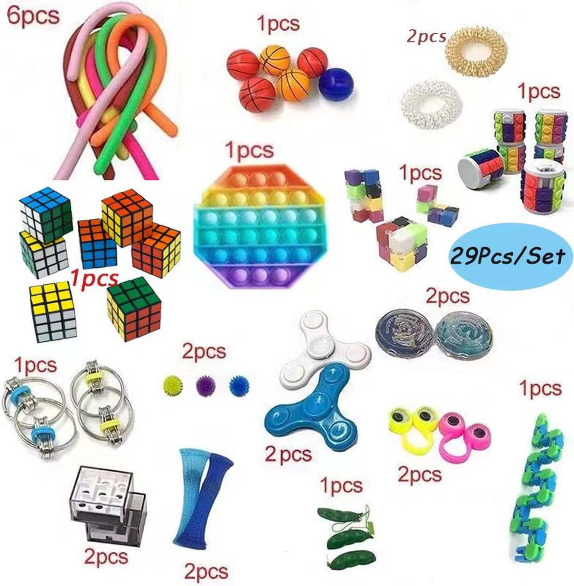 fidget toys pakket - 29 delig - spinner - cube