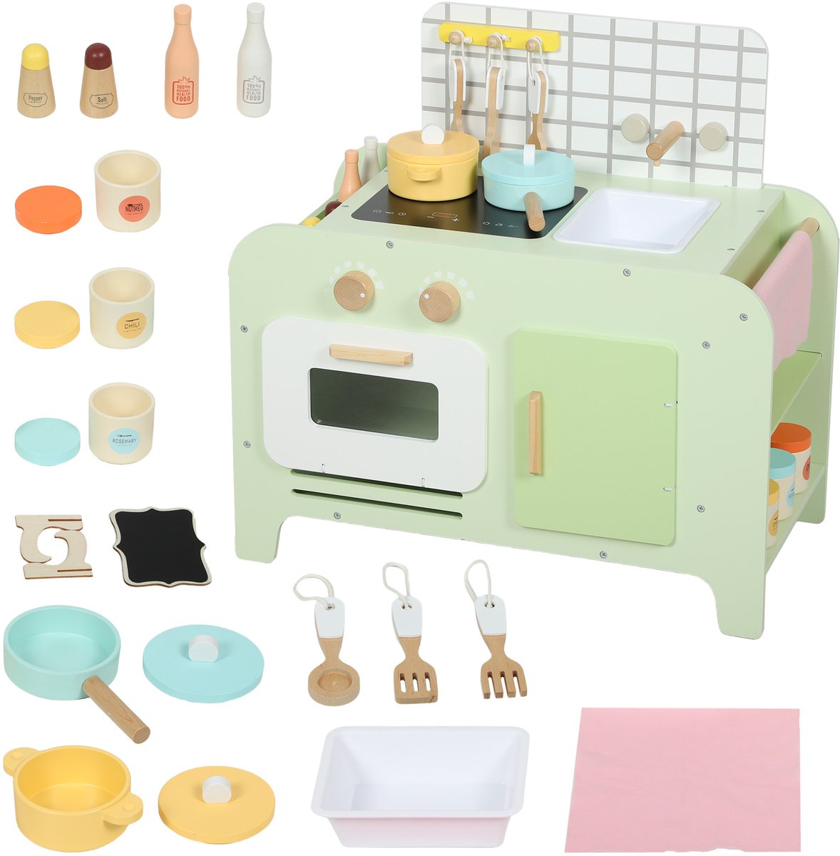 AIYAPLAY Kids Kitchen Playset MDF 60L x 31,6B x 58H cm Groen