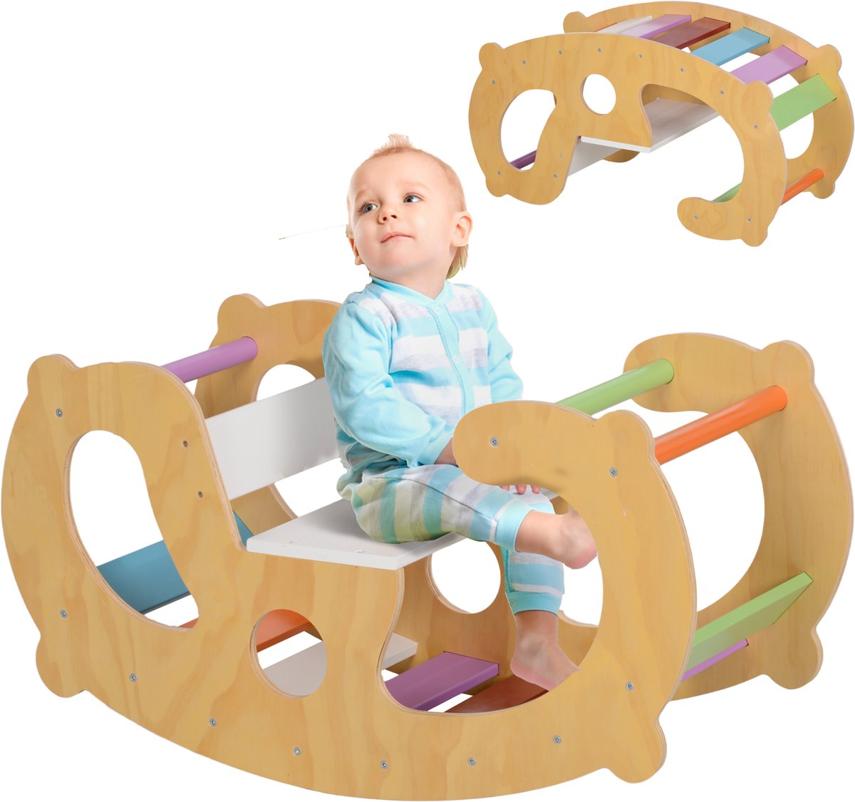 AIYAPLAY Kinderklimrek Grenenhout, meerlaags paneel 91L x 41B x 48H cm Meerkleurig