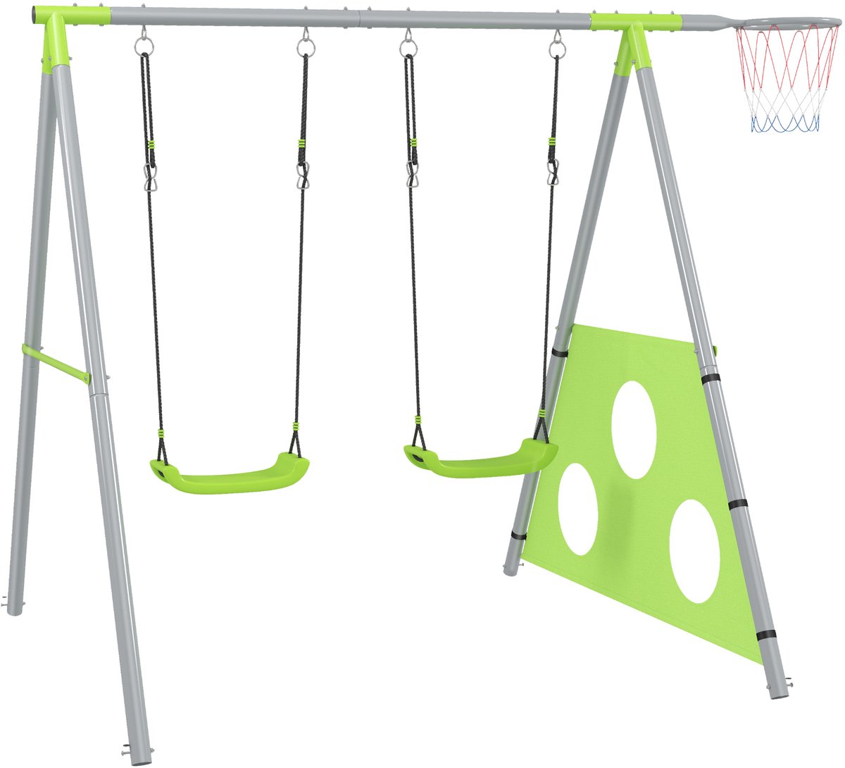 AIYAPLAY-Kinderschaukel-Metall, Kunststoff-238L x 180B x 182H cm-GrÃ¼n+Grau