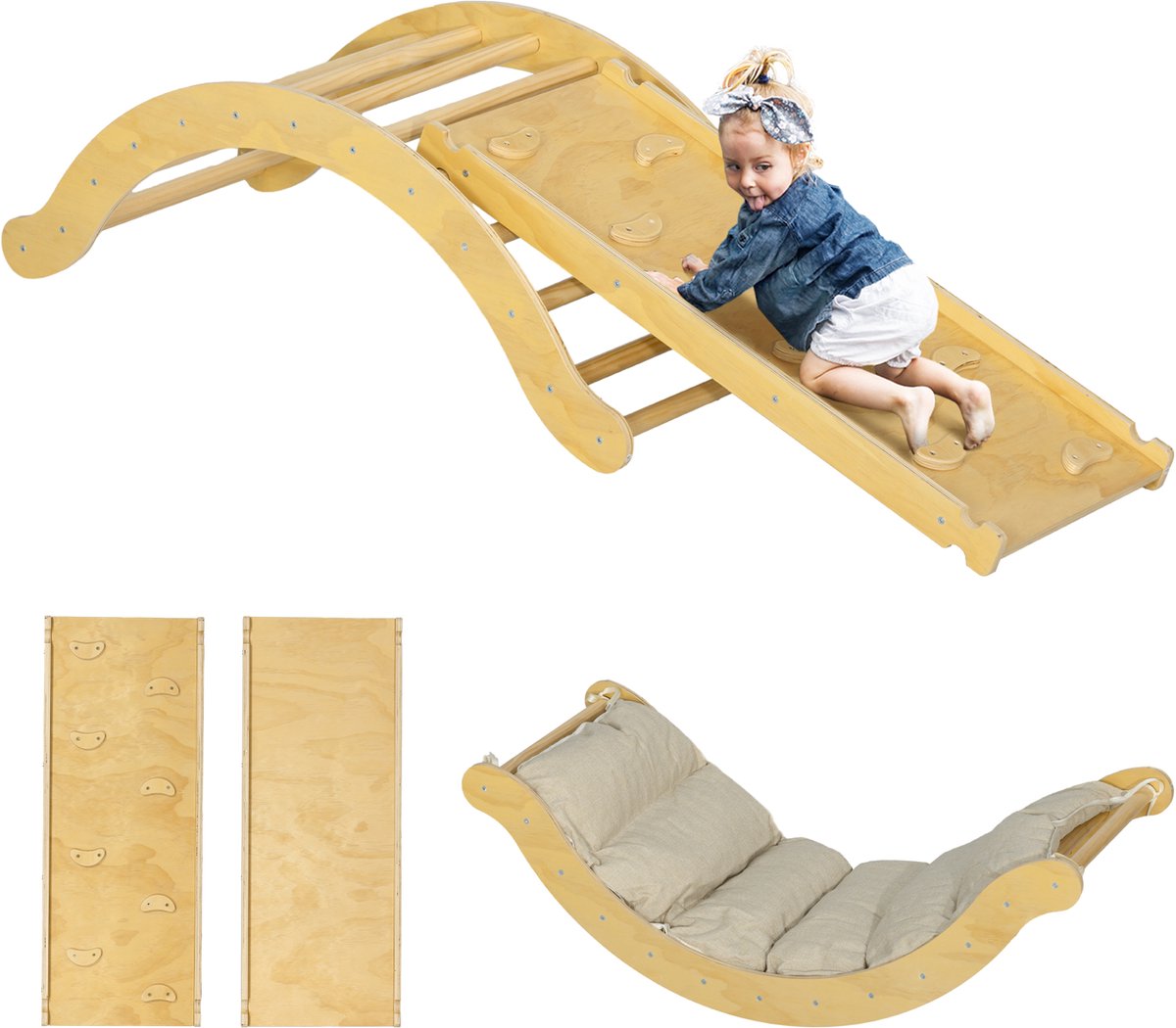 AIYAPLAY Klimrek voor Kinderen Grenenhout, meerlaags paneel 168L x 49,5B x 39,5H cm Natuurlijk hout