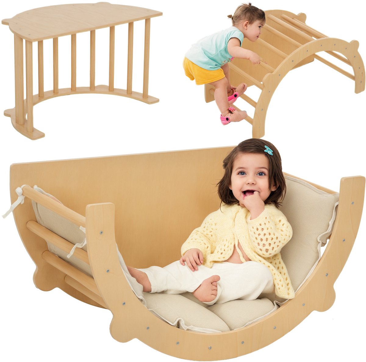 AIYAPLAY Klimrek voor kinderen Grenenhout, multiplex 90L x 52B x 50H cm Natuurhout