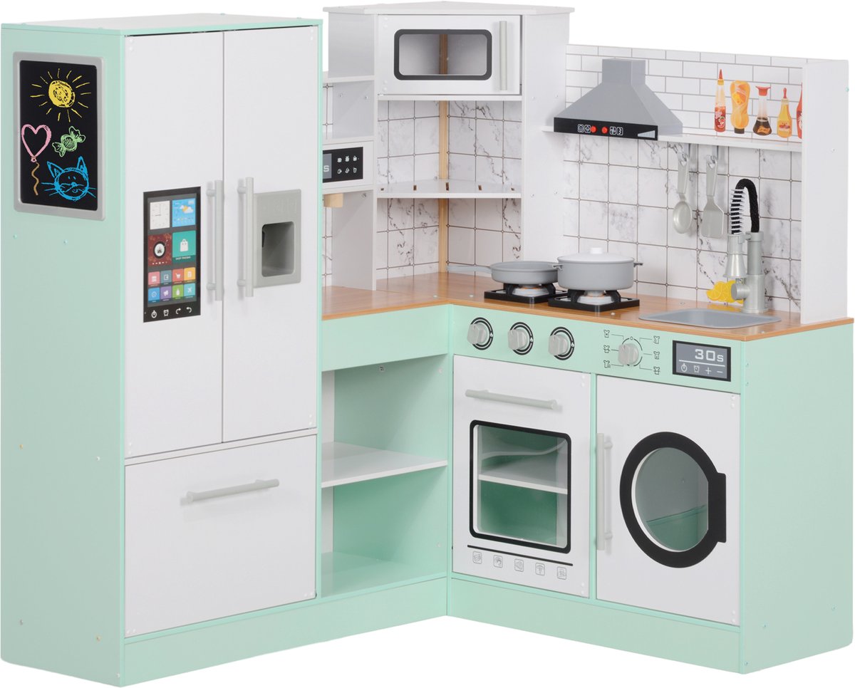 AIYAPLAY Speelkeukenset voor kinderen MDF, roestvrij staal 109L x 100B x 110H cm Groen