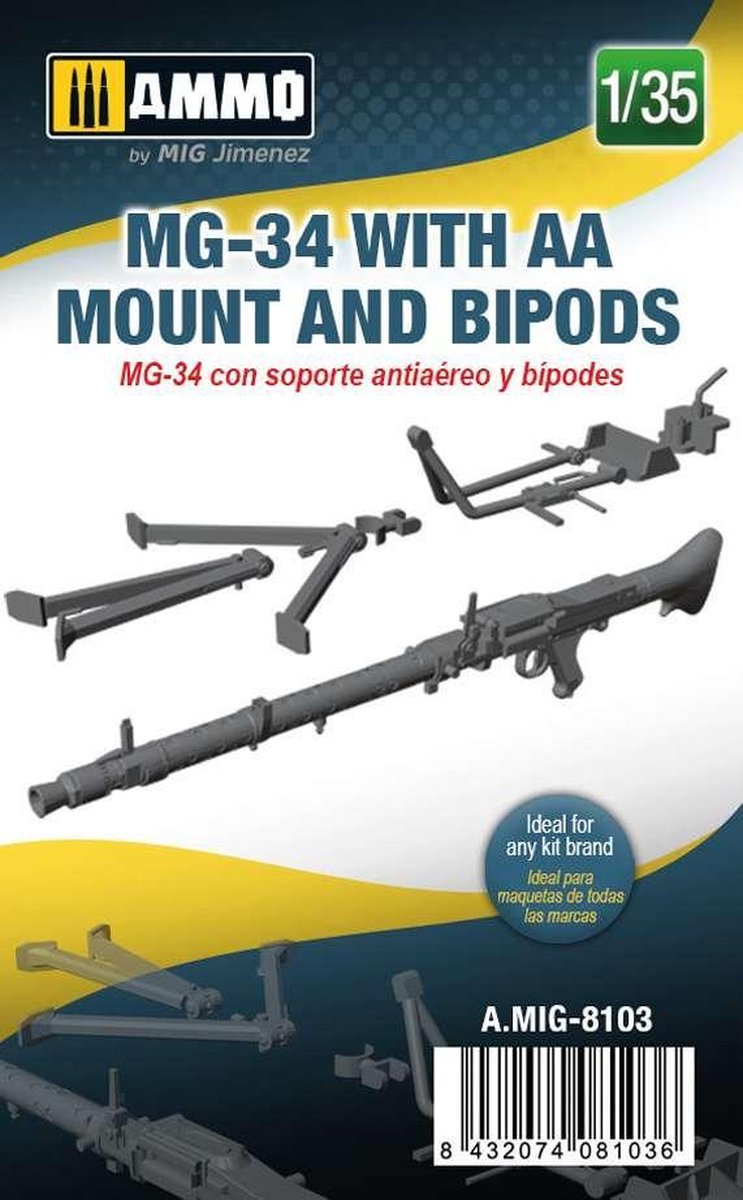 1:35 AMMO MIG 8103 MG-34 With AA Mount and Bipods Resin onderdeel