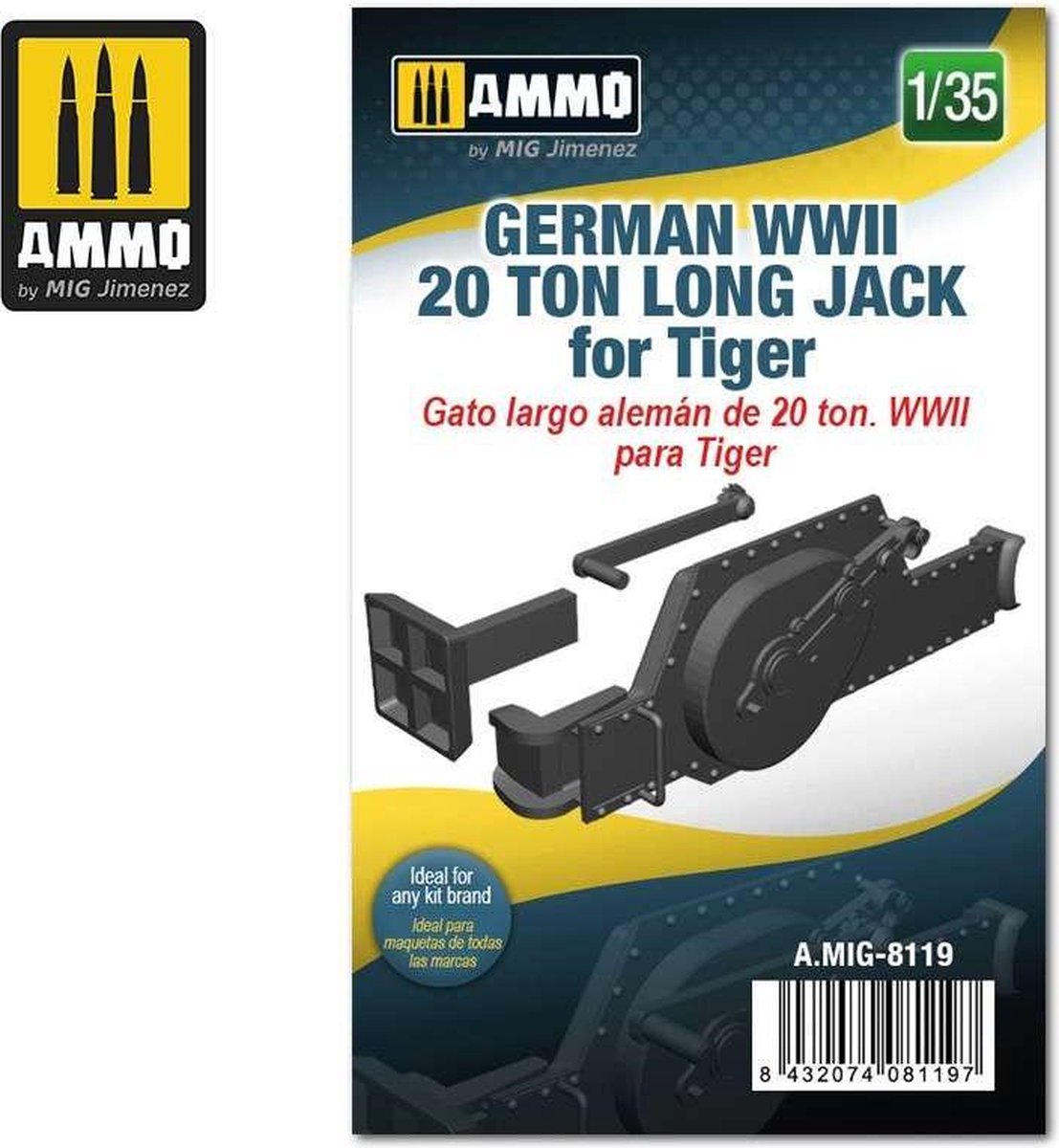 1:35 AMMO MIG 8119 GERMAN WWII 20 TON LONG JACK for Tiger Resin onderdeel