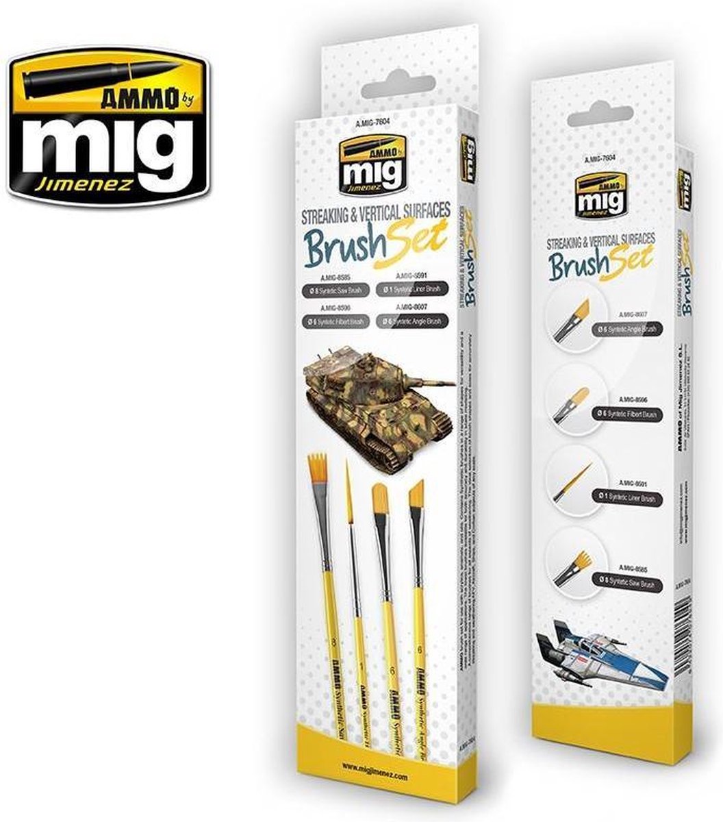 AMMO MIG 7604 Streaking & Vertical Surfaces Brush Set Pense(e)l(en)