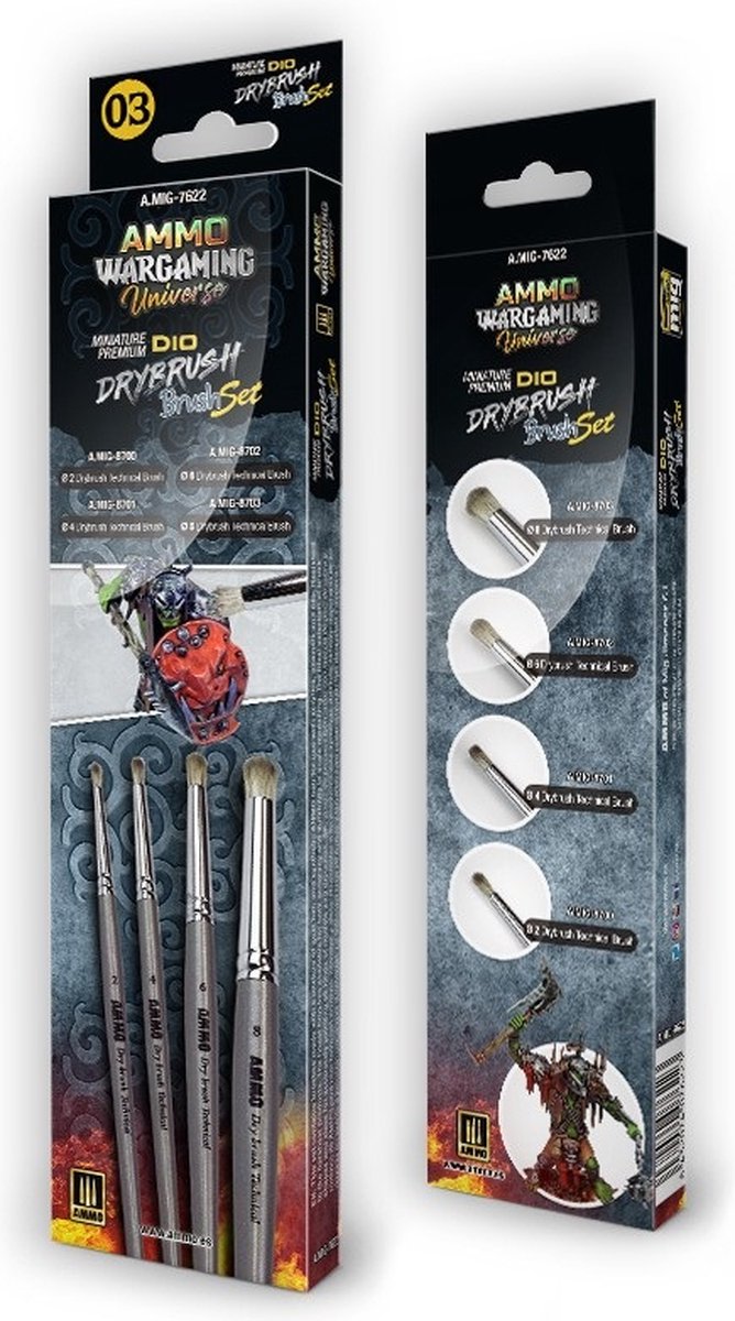AMMO MIG Hobbypenseel - MIG 7622 Wargaming Miniature Premium Dio Drybrush - Brush Set Penseel