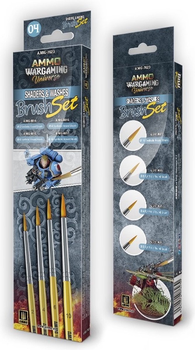 AMMO MIG Hobbypenseel - MIG 7623 Wargaming Shades and Washes - Brush Set Penseel