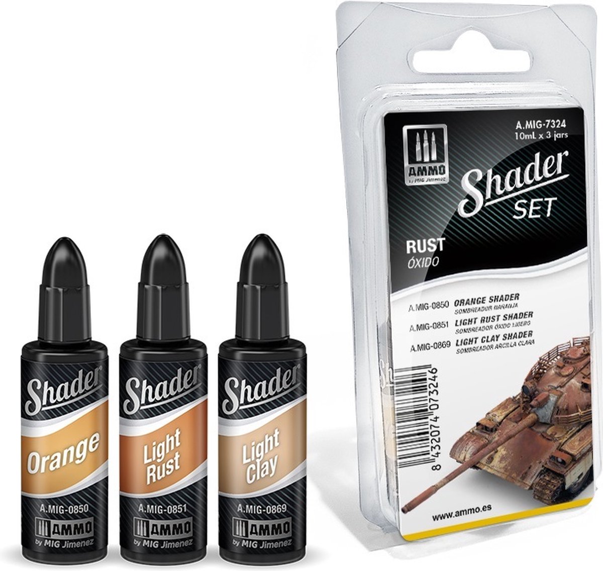 AMMO MIG Hobbyverf - MIG 7324 Shader Set - Rust Verf set - 3x 10 ml