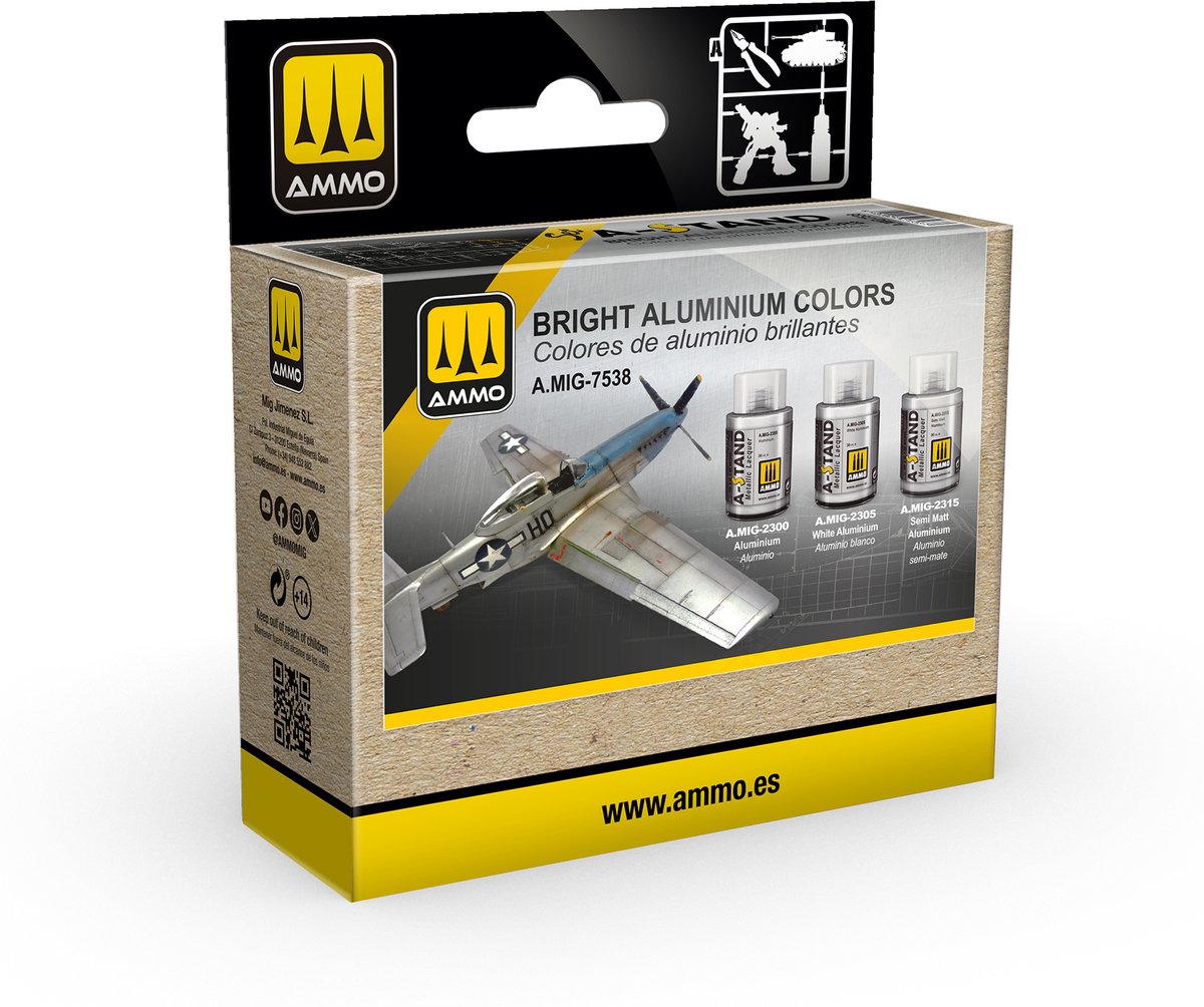 AMMO MIG Hobbyverf - MIG 7538 A-Stand - Heldere Aluminium Kleurenset - 3x30ml Verf set - 3x 30 ml