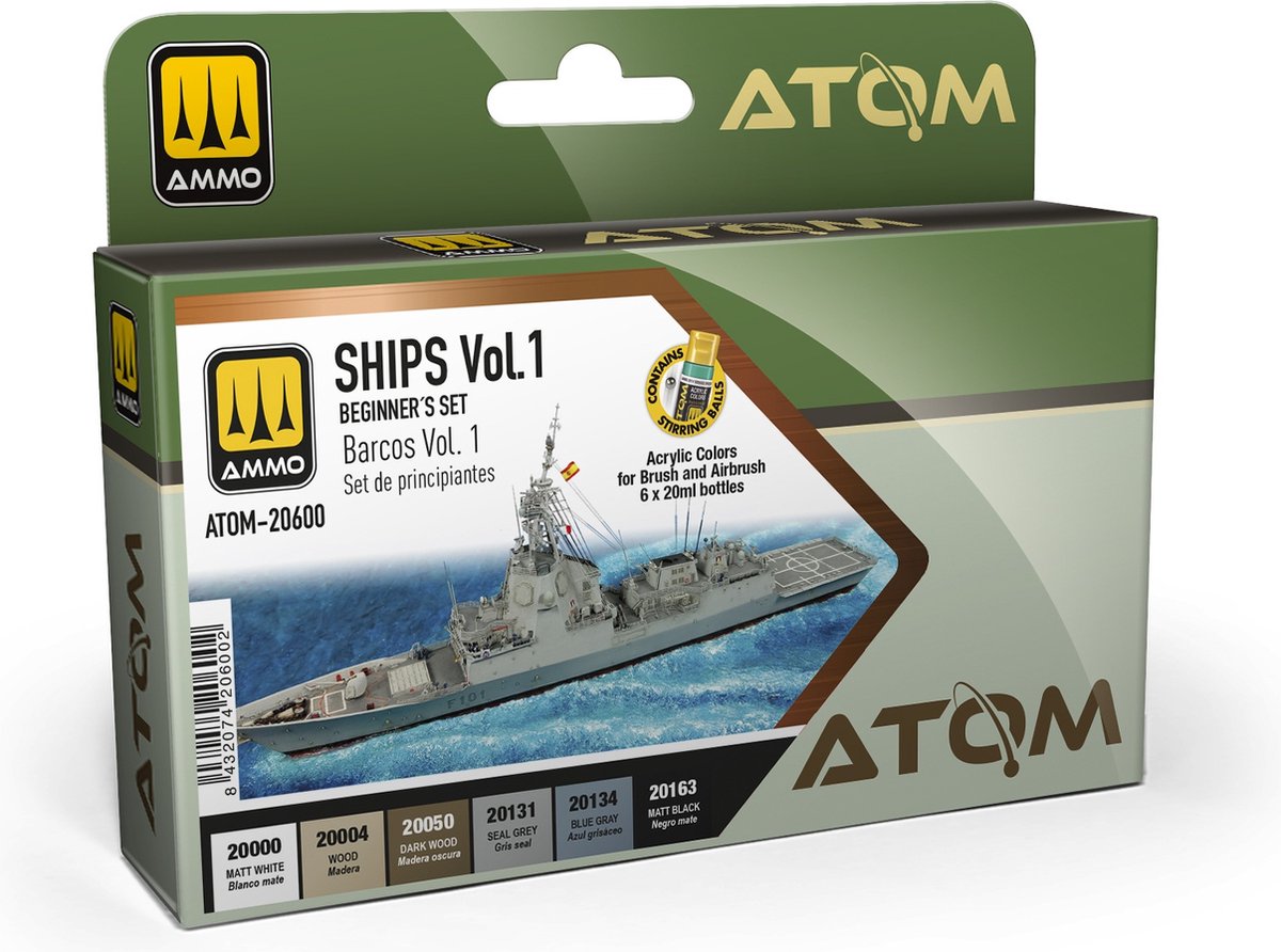 AMMO MIG Hobbyverf Acrylverf - MIG 20600 ATOM - Beginners Set voor Schepen - Volume I - Acryl Set 6x20ml Verf set - 6x 20 ml