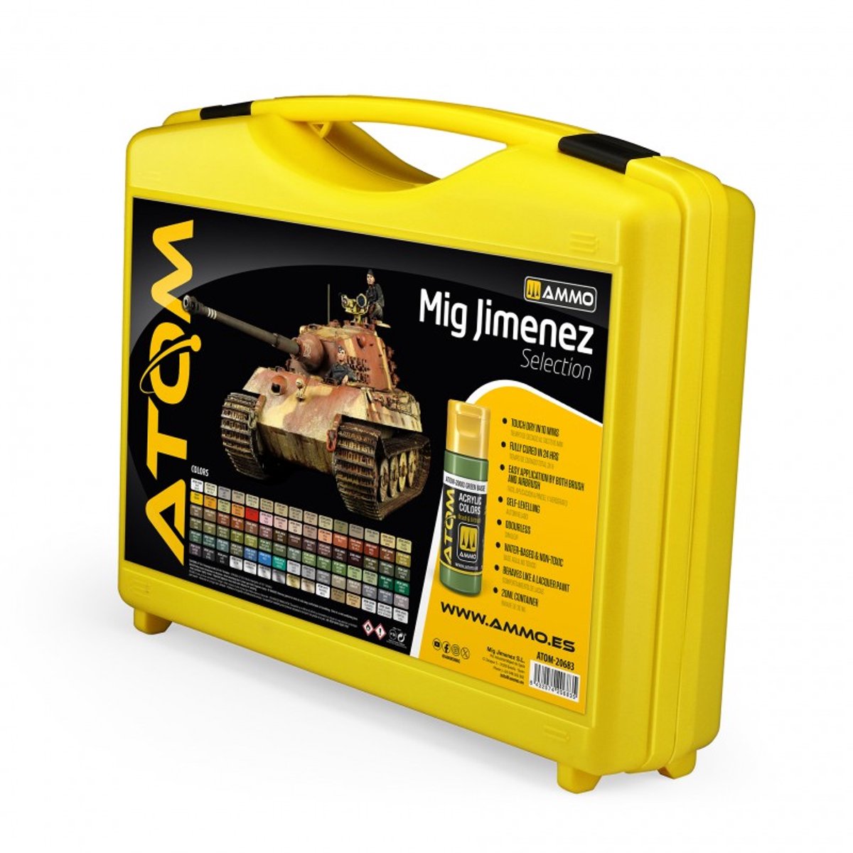 AMMO MIG Hobbyverf Acrylverf - MIG 20683 ATOM - MIG Jimenez Kleuren Selectie - Koffer - Acryl Set 91x20ml Verf set - 91x 20 ml