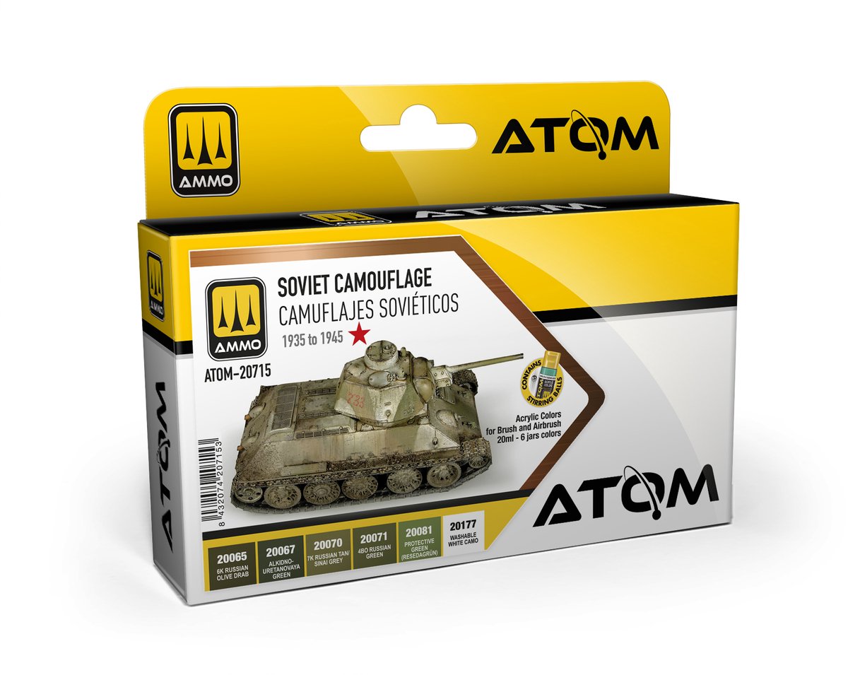 AMMO MIG Hobbyverf Acrylverf - MIG 20715 ATOM - Soviet Camouflage 1935-45 Militaire Kleuren - Acryl Set 4x20ml Verf set - 4x 20 ml