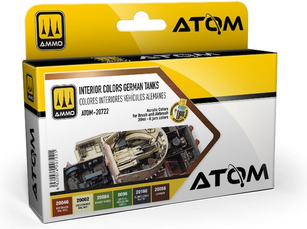 AMMO MIG Hobbyverf Acrylverf - MIG 20722 ATOM -Interieurkleuren Duitse Tanks - Acryl Set 6x20ml Verf set
