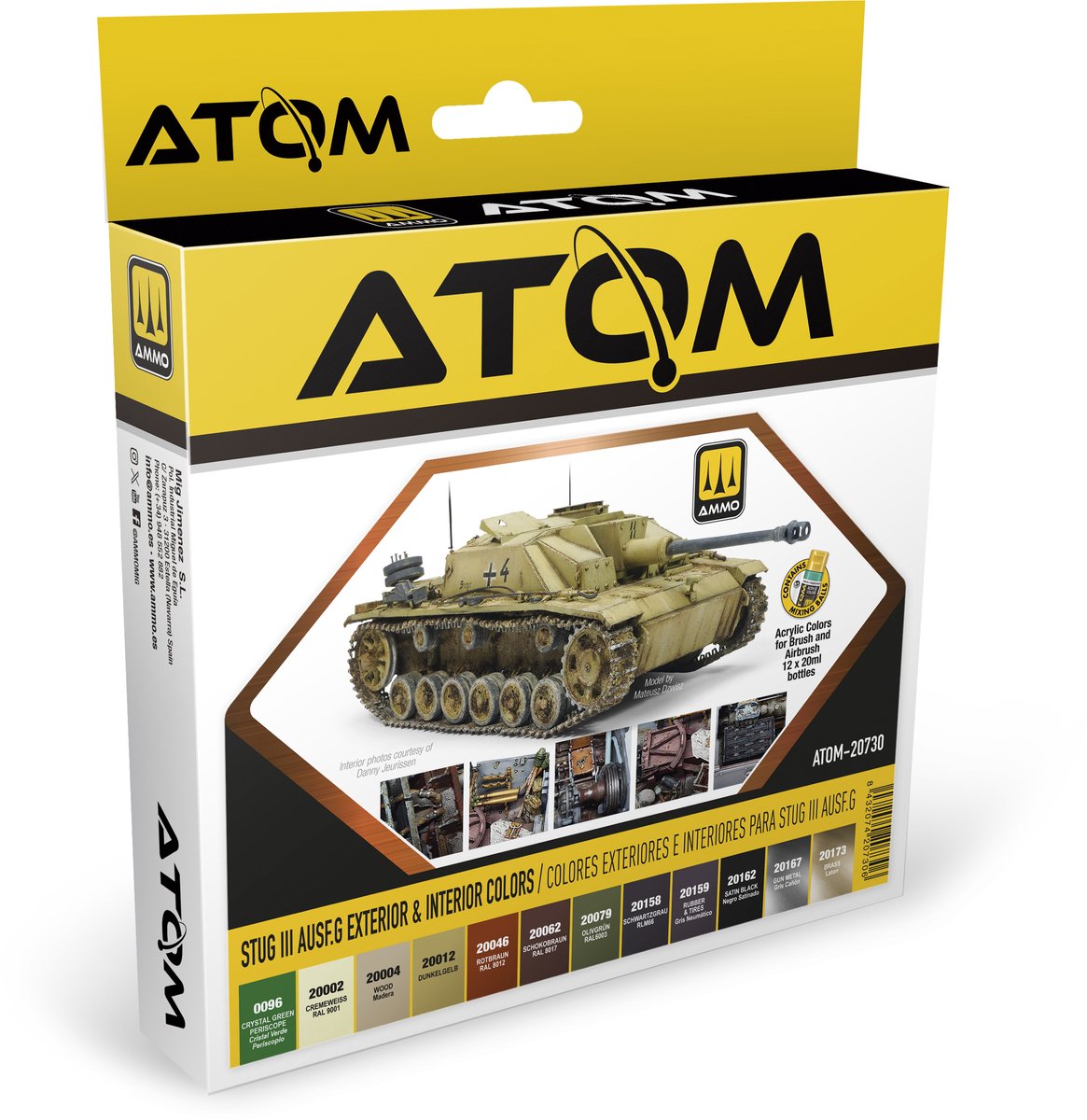 AMMO MIG Hobbyverf Acrylverf - MIG 20730 ATOM - StugIII Ausf.G Exterieur - Interieur Militaire Kleuren - Acryl Set 12x20ml Verf set - 12x 20 ml