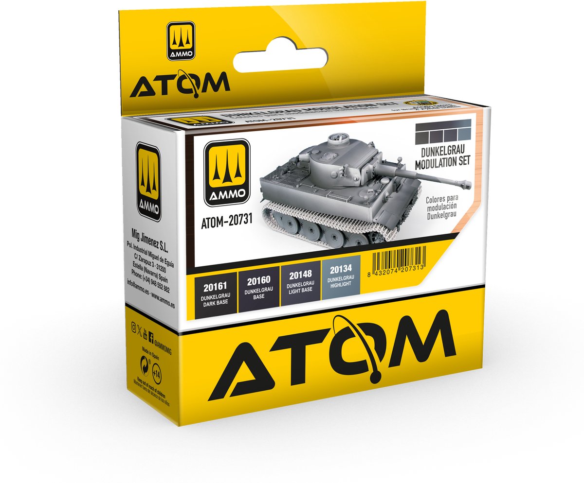 AMMO MIG Hobbyverf Acrylverf - MIG 20731 ATOM - Donkergrijs Modulatieset Militaire Kleuren - Acryl Set 4x20ml Verf set - 4x 20 ml
