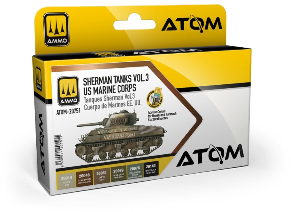 AMMO MIG Hobbyverf Acrylverf - MIG 20751 ATOM - Sherman Tanks - Deel 3 - WWII US Marine Corps Set - Acryl Set 6x20ml Verf set - 6x 20 ml