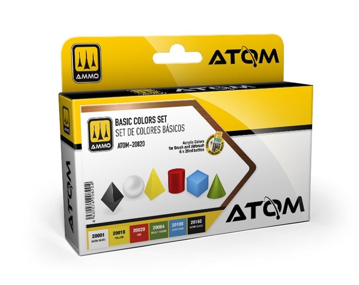AMMO MIG Hobbyverf Acrylverf - MIG 20820 ATOM - Basiskleuren Set - Acryl Set 6x20ml Verf set - 6x 20 ml