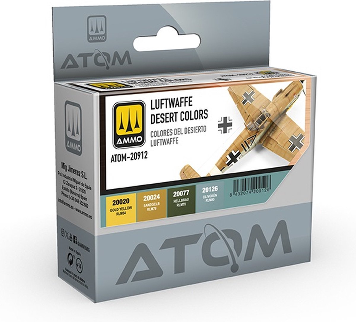AMMO MIG Hobbyverf Acrylverf - MIG 20912 ATOM -Luftwaffe Woestijn Kleuren - Acryl Set 4x20ml Verf set - 4x 20 ml