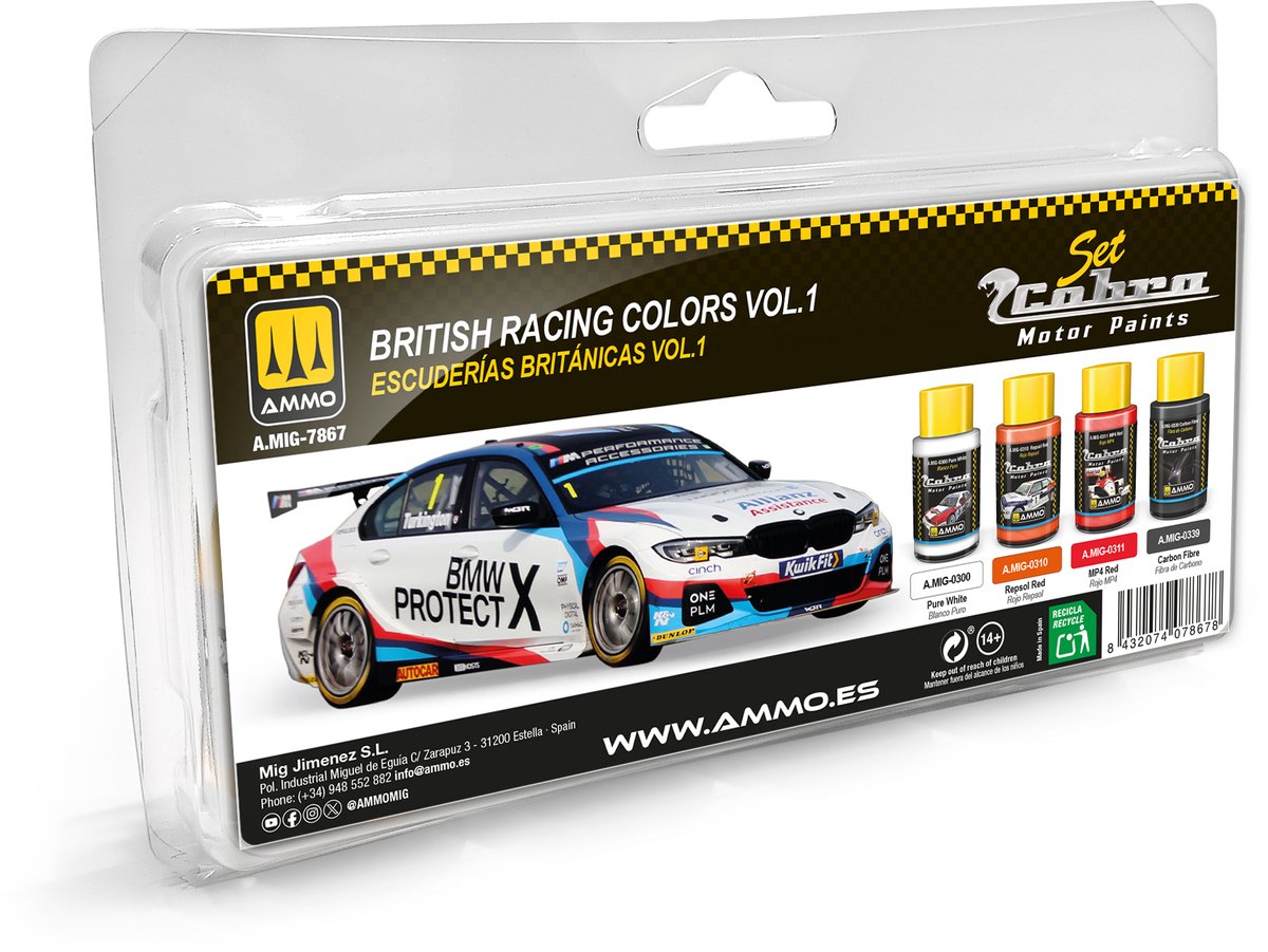 AMMO MIG Hobbyverf Acrylverf - MIG 7867 Cobra Motor Paints - Britse Rkleurenset Deel 1 - Acryl Set 4x30ml Verf set - 4x 30 ml