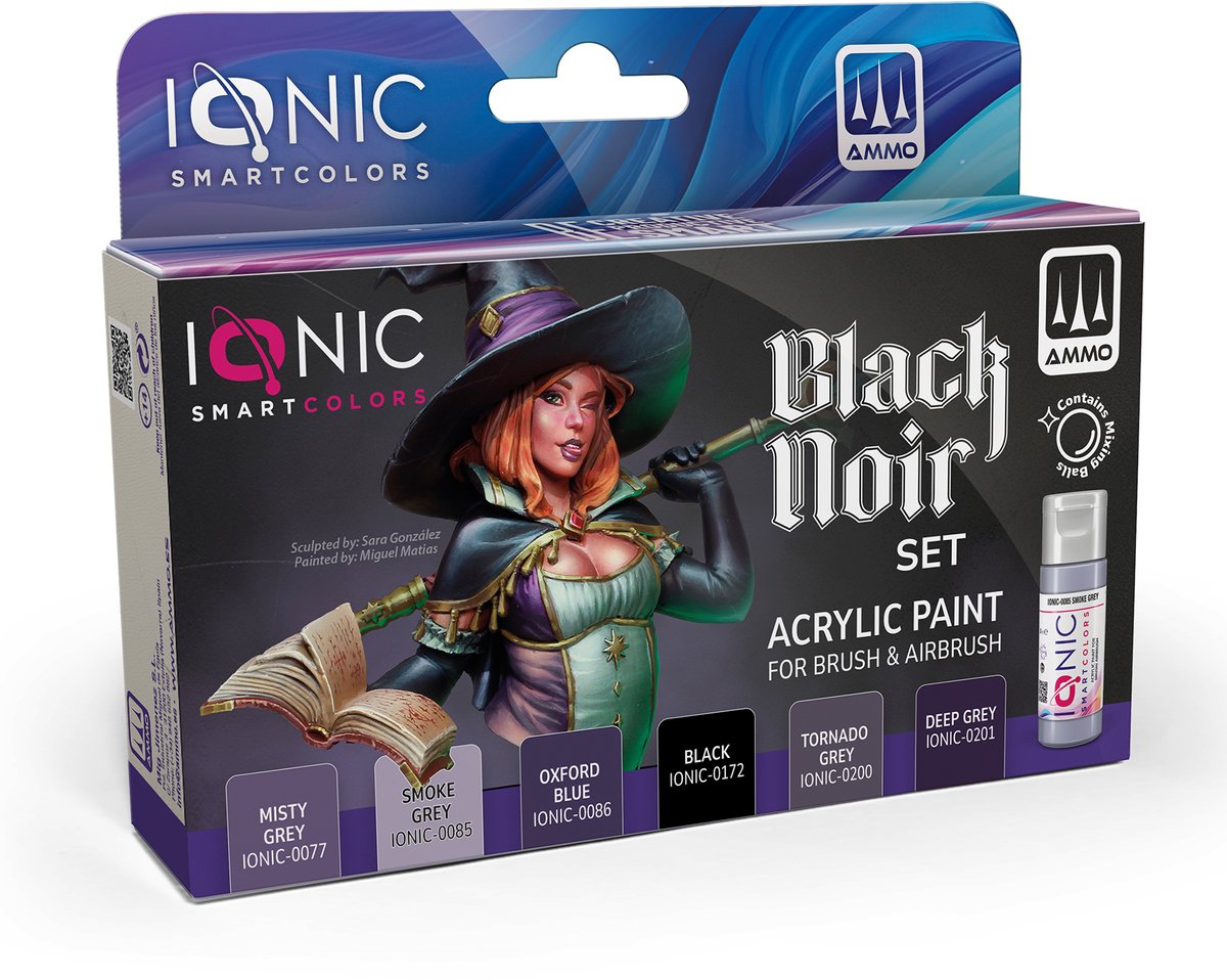 AMMO MIG Hobbyverf Acrylverf - MIG IO0502 Ionic Smart Colors - Zwart-Noir Kleurenset - Acryl Set 6x20ml Verf set - 6x 20 ml