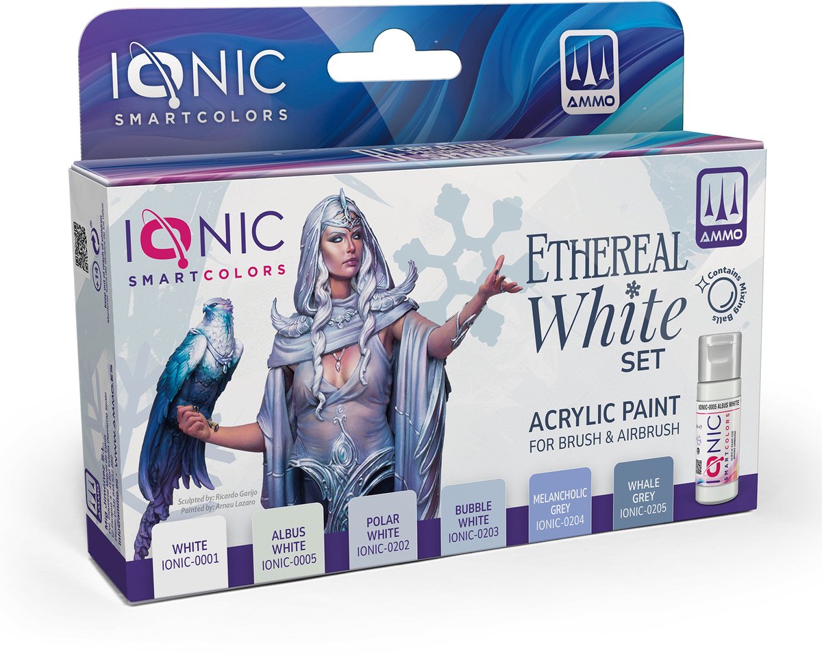 AMMO MIG Hobbyverf Acrylverf - MIG IO0503 Ionic Smart Colors - Etherisch Wit Kleurenset - Acryl Set 6x20ml Verf set - 6x 20 ml
