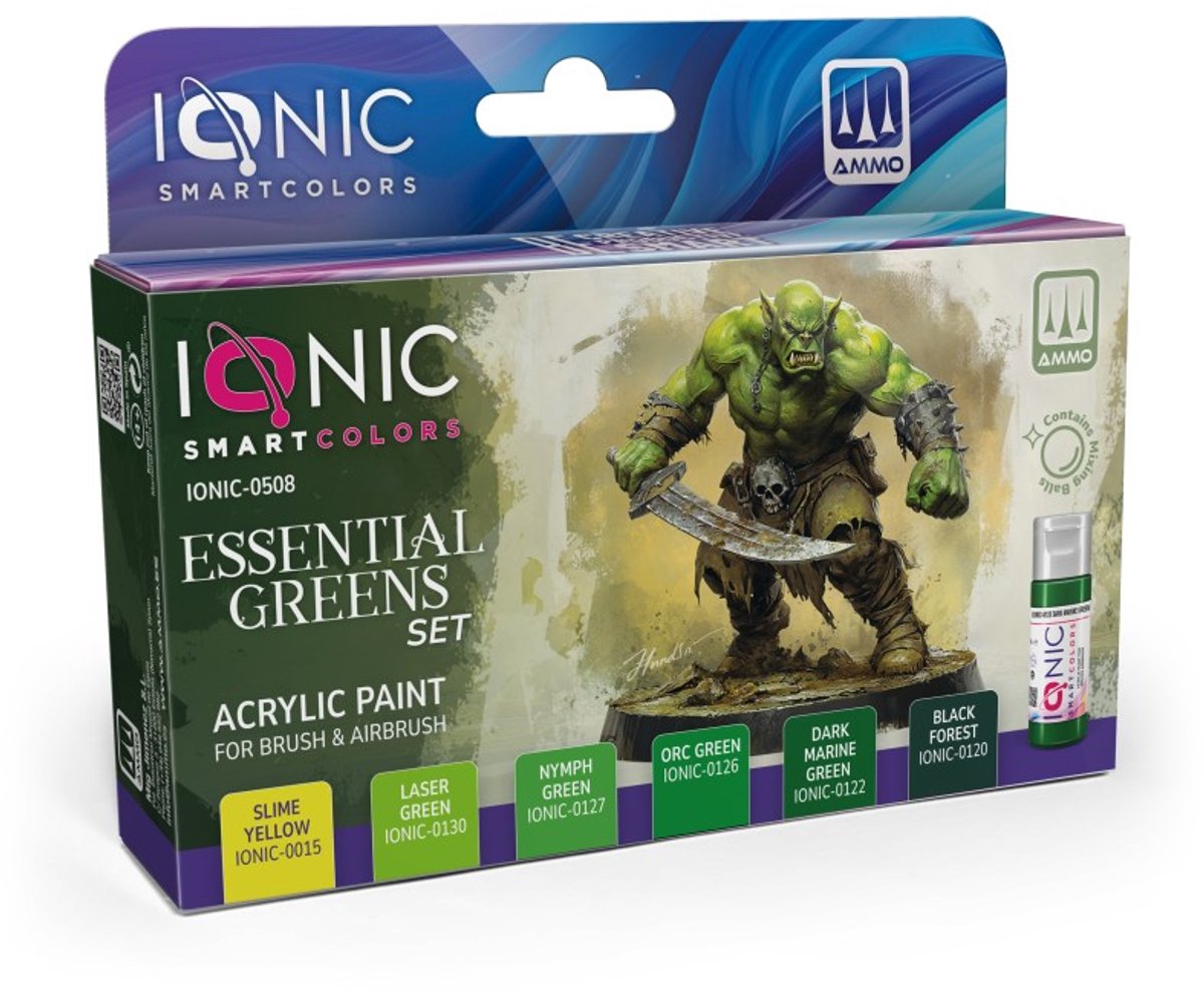 AMMO MIG Hobbyverf Acrylverf - MIG IO0508 Ionic Smart Colors - Essentiële Groene Kleurenset - Acryl Set 6x20ml Verf set - 6x 20 ml