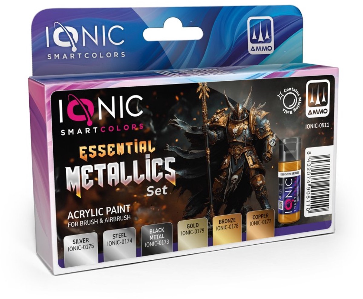 AMMO MIG Hobbyverf Acrylverf - MIG IO0511 Ionic Smart Colors - Essentiële Metallic Kleurenset - Acryl Set 6x20ml Verf set - 6x 20 ml