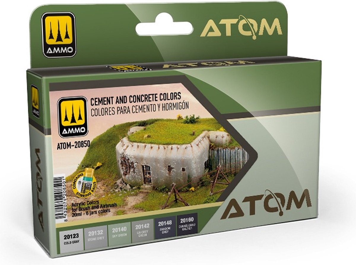 AMMO MIG Hobbyverf Diorama - MIG 20850 ATOM - Diorama Cement en Beton Kleuren - Acryl Set 6x20ml Verf set - 6x 20 ml