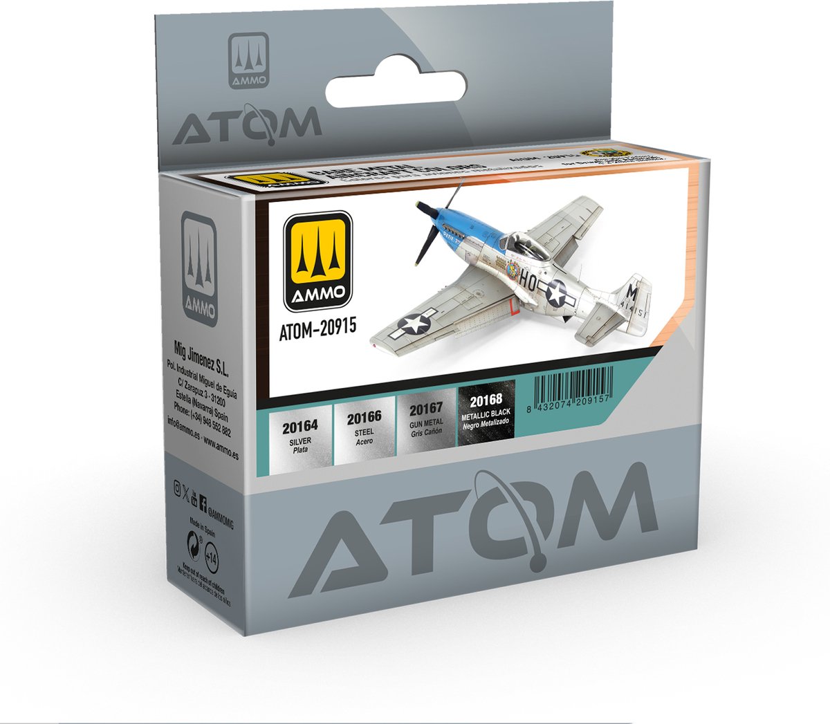 AMMO MIG Hobbyverf Vliegtuigen - MIG 20915 ATOM - Bare Metal Vliegtuig Kleuren - Acryl Set 4x20ml Verf set - 4x 20 ml