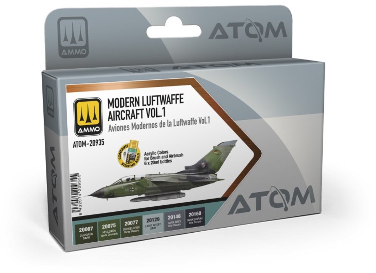AMMO MIG Hobbyverf Vliegtuigen - MIG 20935 ATOM - Moderne Luftwaffe Vliegtuigen - Deel 1 Set - Acryl Set 6x20ml Verf set - 6x 20 ml