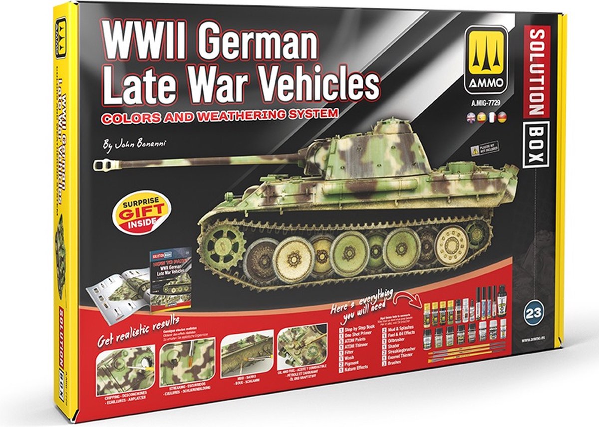 AMMO MIG Modelbouwdecoratie - MIG 7729 WWII Duitse Late Oorlogs Voertuigen - Verf en Verwering Systeem - Solution Box Effecten set