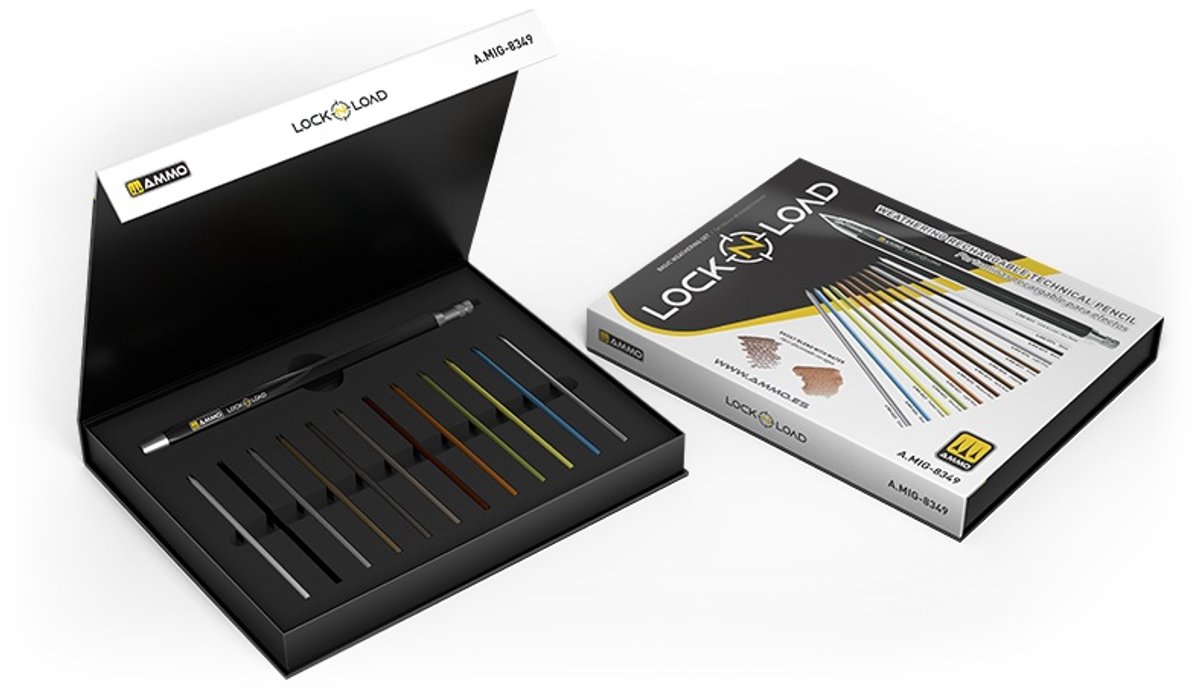 AMMO MIG Modelbouwdecoratie - MIG 8349 LOCK N LOAD - Herlaadbare Technische Potloden voor Verwering van Modelbouw Effecten set
