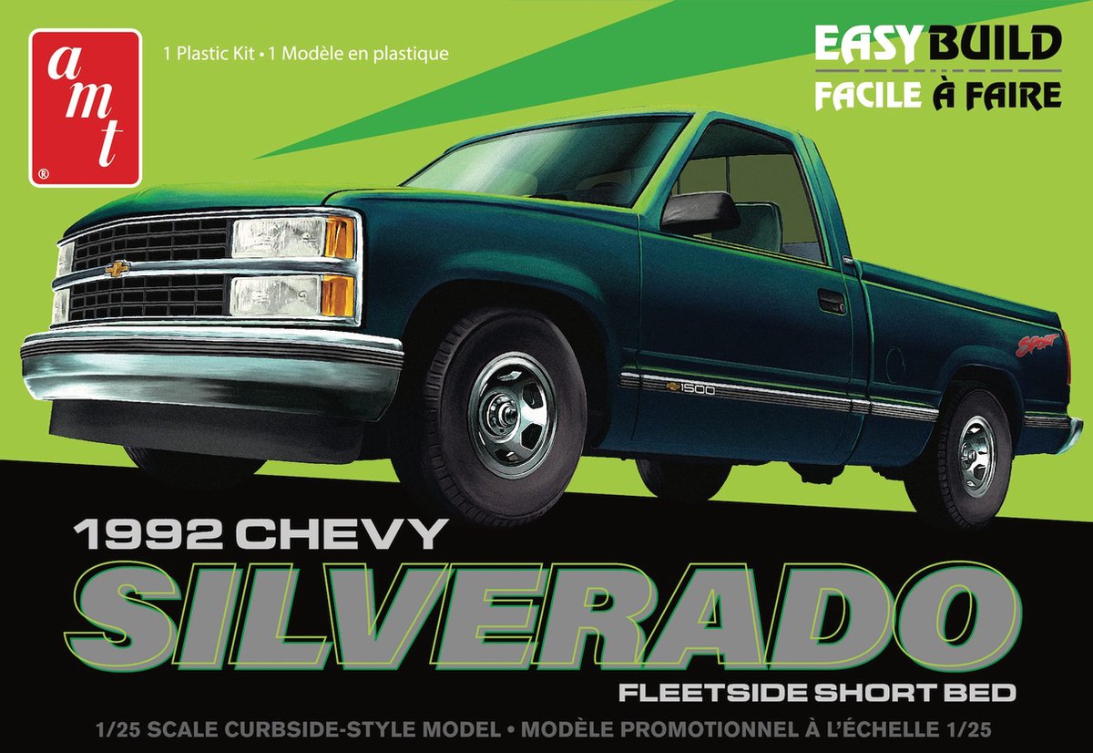 AMT Modelbouwpakket Auto - 1408 1992 Chevrolet Silverado Shortbed Fleetside Pickup - Easy Build Plastic - 1:25 -