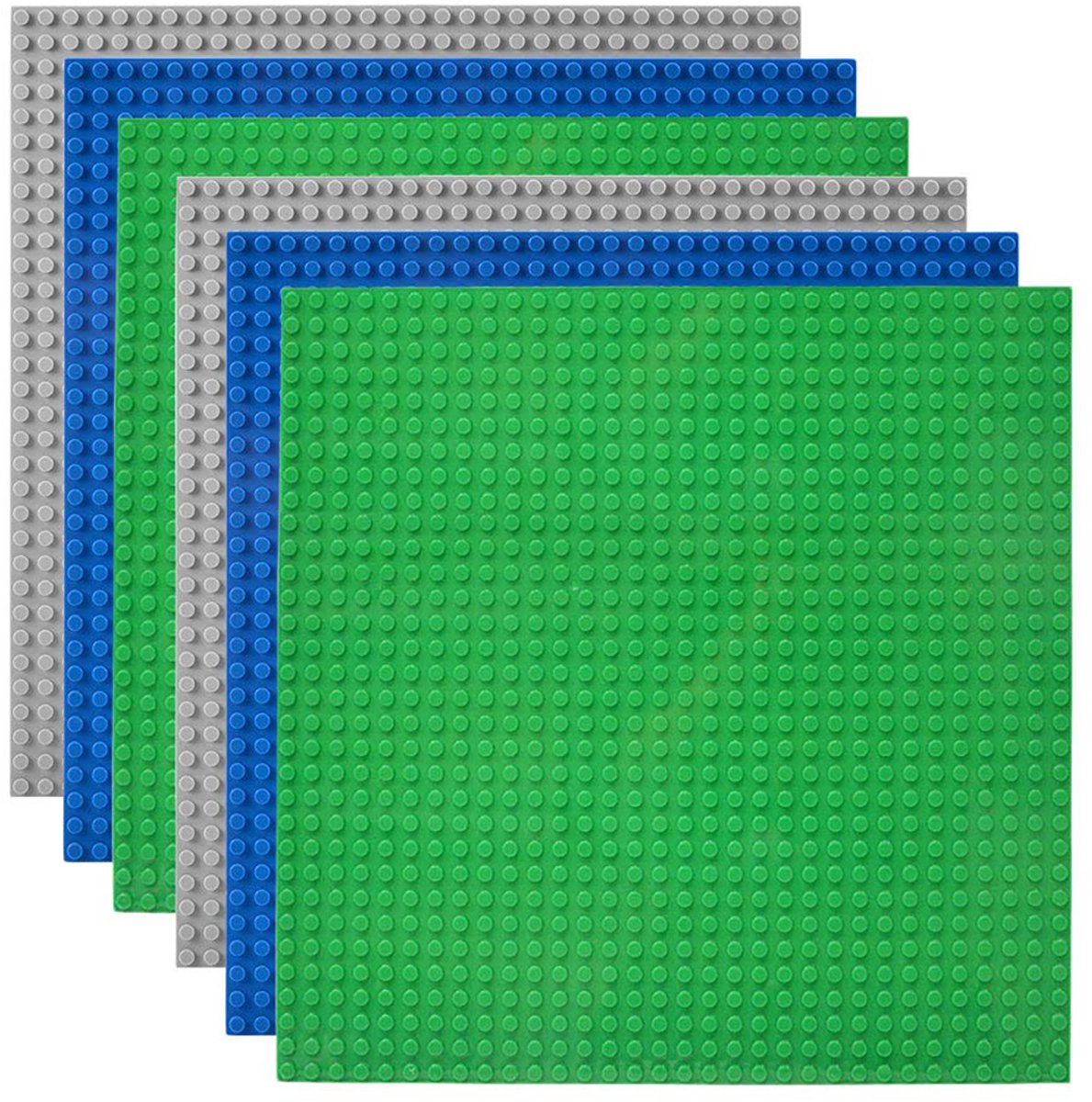 6x Bouwplaten 25x25 cm – Compatibel met LEGO bouwstenen – Basisplaten in groen, blauw en grijs – Stevige speelplaten voor creatieve bouwprojecten – Geschikt voor kinderen vanaf 3 jaar - ANMI