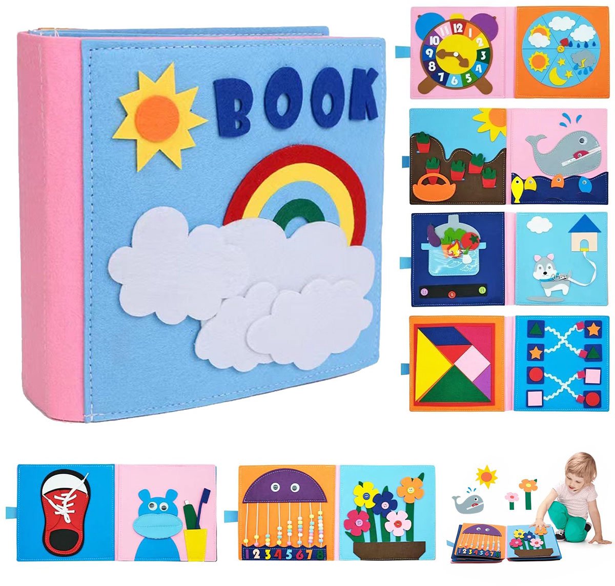 Busy Board Montessori – 16-in-1 Educatief Activiteitenboek voor Peuters – Stil Boek voor Reizen – Sensorisch Speelgoed voor Jongens en Meisjes – Motoriek Ontwikkeling – Cadeau 1-4 Jaar – ANMI