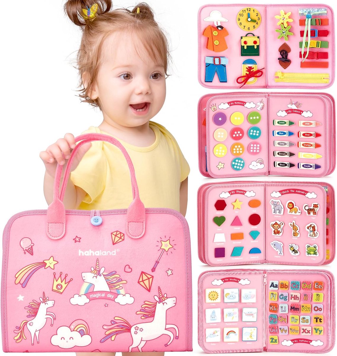 Montessori Activiteiten Boek - Educatieve borden voor kinderen - educatief speelgoed van vilt - sensorisch speelgoed - cadeaus - eenhoorn