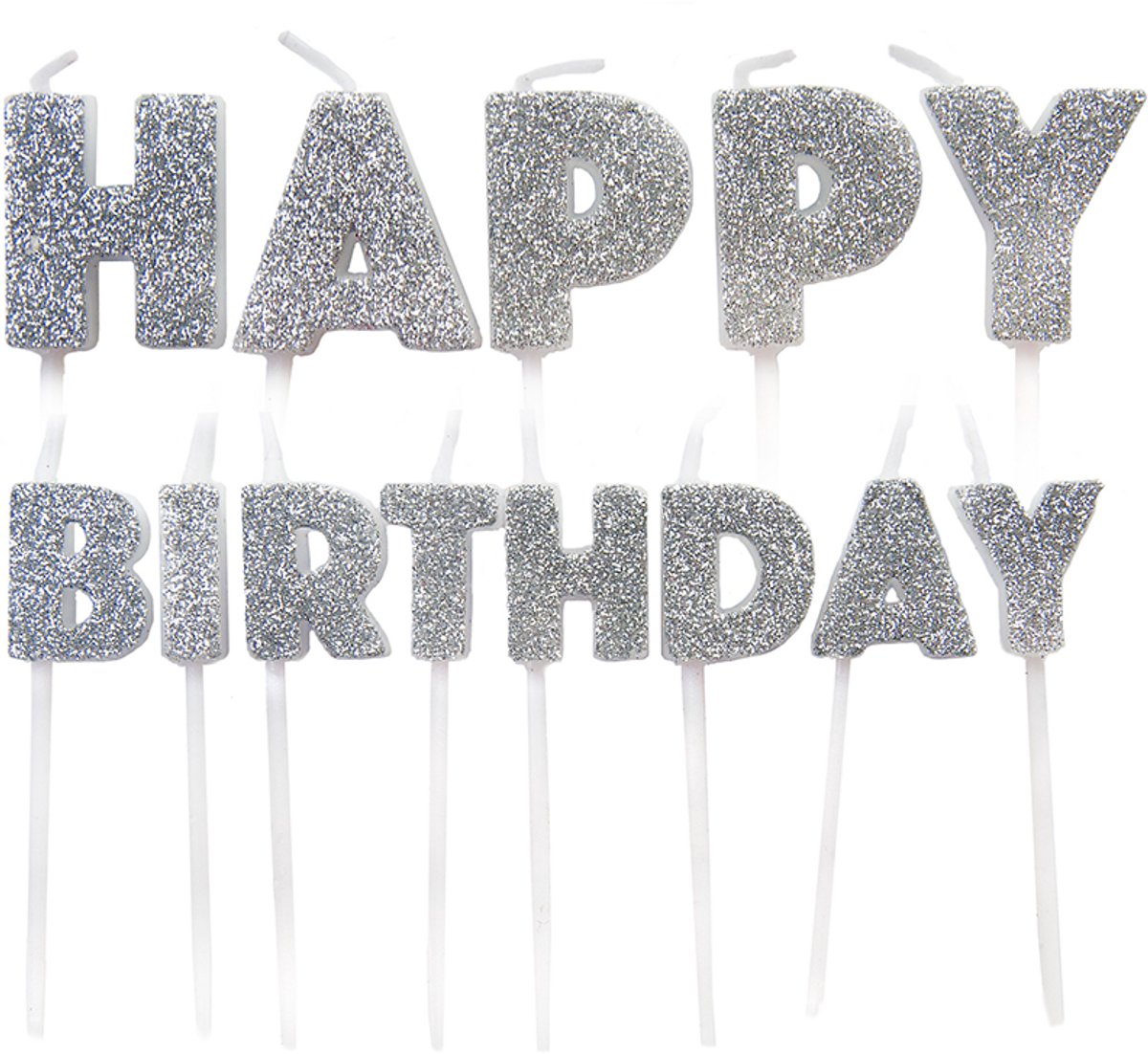 Anniversary House Happy Birthday Candles Silver Glitter pk/13