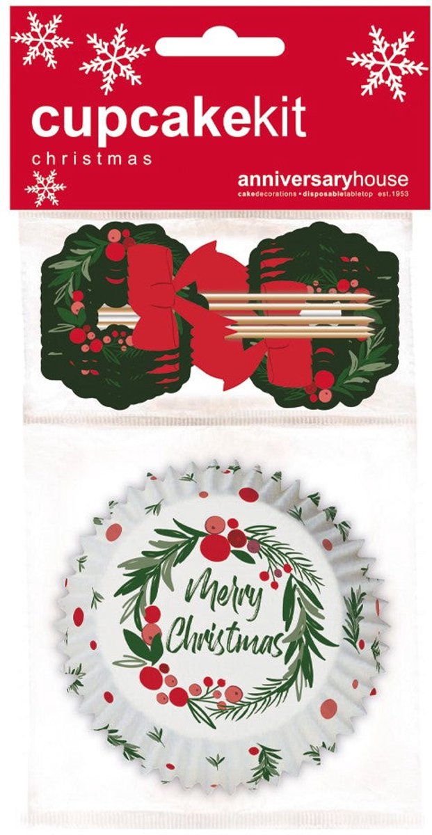 Anniversary House Merry Christmas Wreath Cupcake Kit pk/28