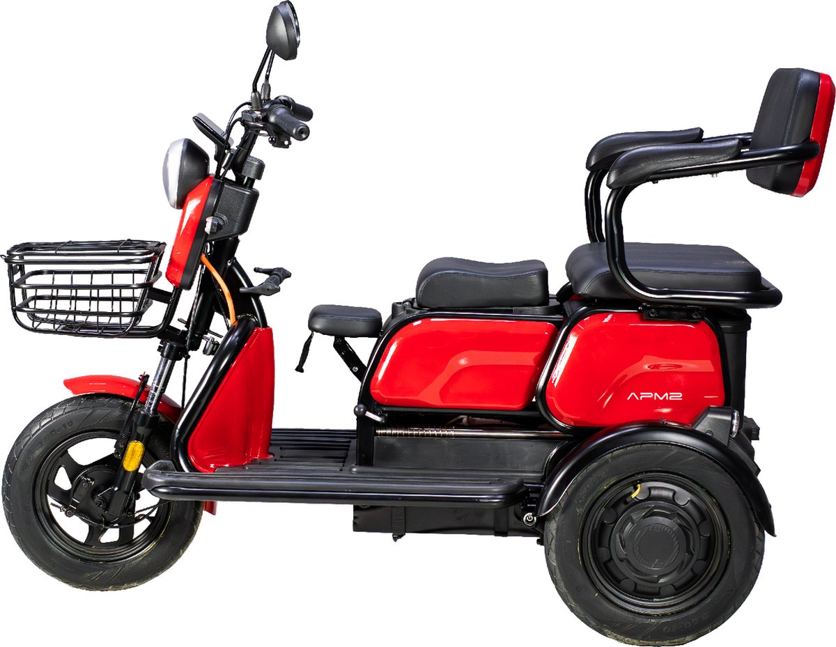 Elektrische driewieler, 1000 W motor, 2-3 zitplaatsen,   rood, Bereik tot 36 km,