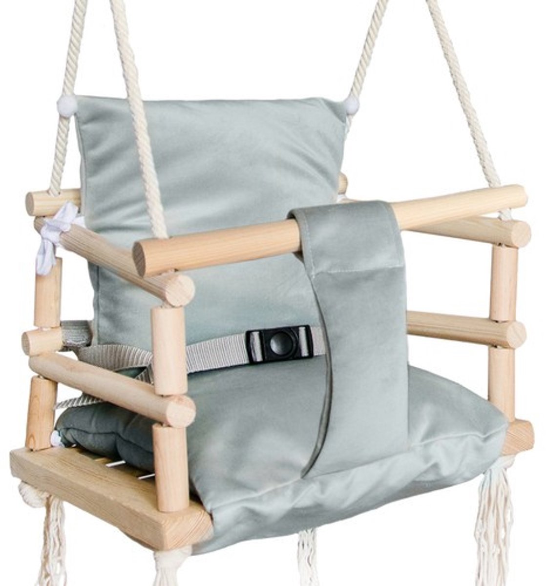 Houten 3 in 1 Meegroeischommel met Kussen – Licht Grijs – schommelstoel baby – schommelstoel – schommels Kinder Schommel - 40253