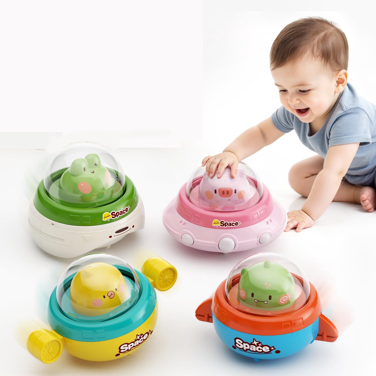 4 stuks Press and Go speelgoedautos - voor peuters van 1-3 jaar - Push Go dierenraceautos voor babys - speelgoedautos met wrijvingsaandrijving - voor verjaardagscadeaus van 6-12-18 maanden