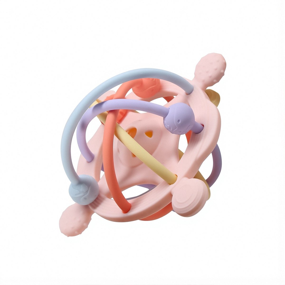 Baby Bijtring Manhattan, Voedingsveilige Siliconen Tandenring, Bijtring Met Rammelaar voor Baby’s vanaf 3 Maanden, Roze