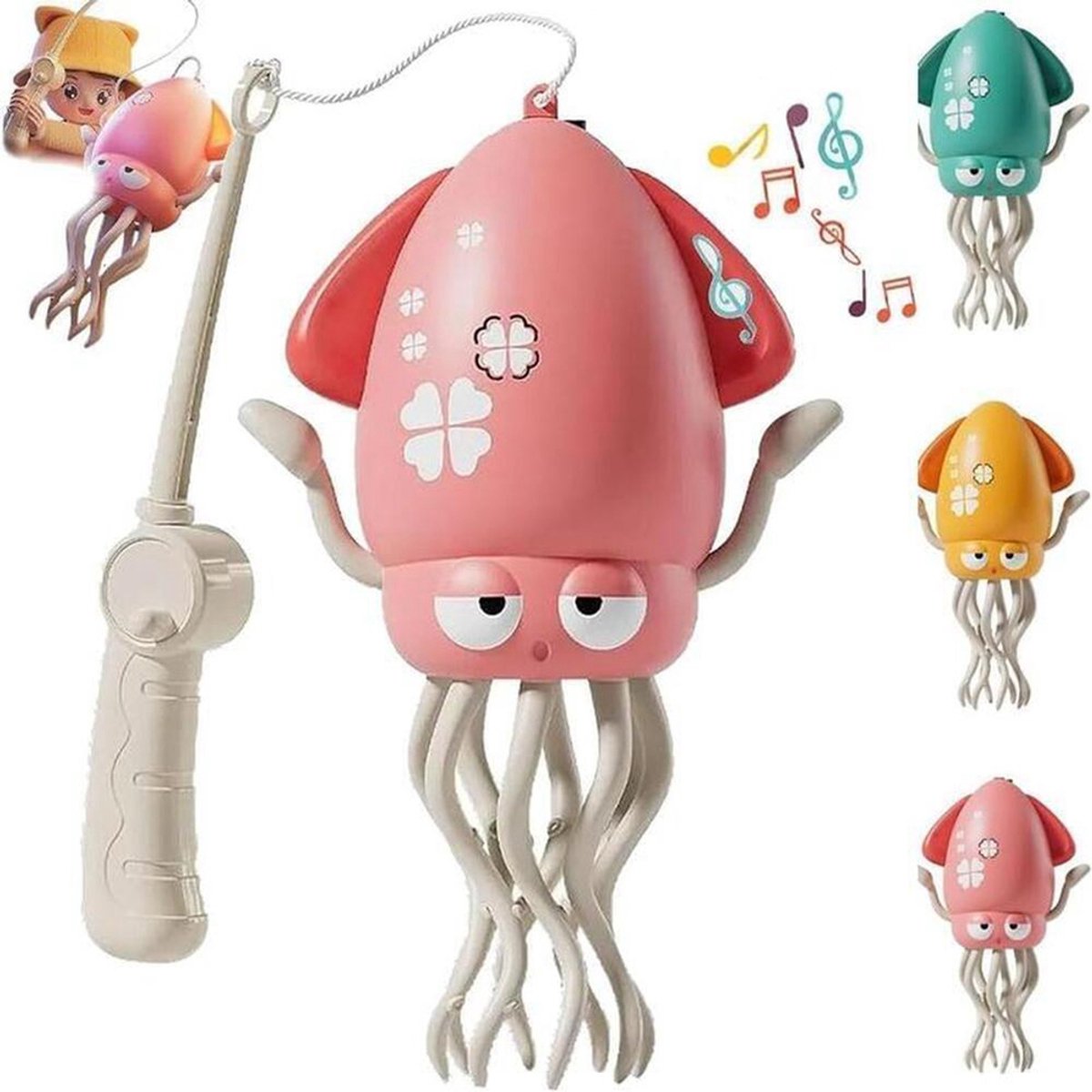 Elektrische dansende octopus voor kinderen, elektrische, automatische obstakelvermijdende octopus met led-lampjes en muziek, USB-oplaadbaar, automatisch kruipend dansspeeltje voor jongens en meisjes, roze