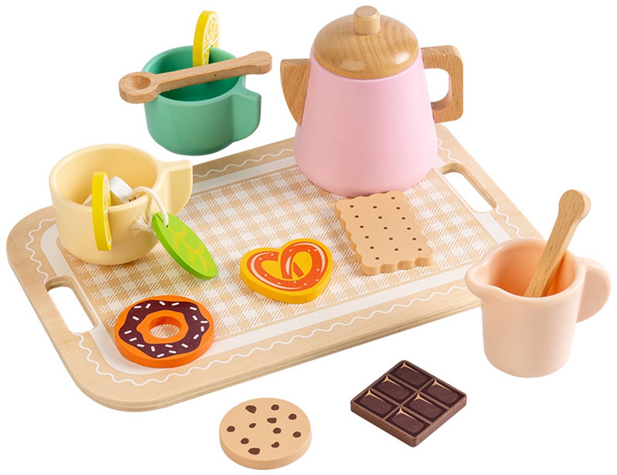 Houten Theeservies Voor Kinderen - Houten Speelgoedkeukenaccessoires, Bevordert Handvaardigheid En Verbeeldingskracht Creatieve Rollenspelset Geschikt Voor Jongens En Meisjes, Ideaal Cadeau Voor Feestdagen of Verjaardagen
